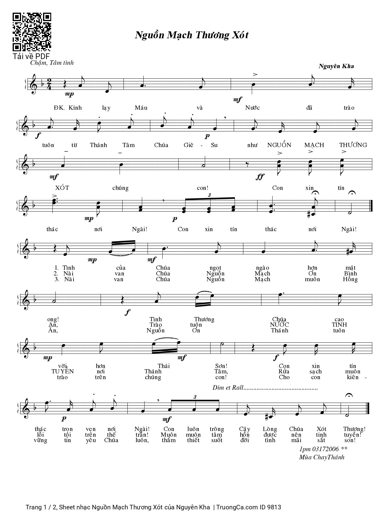 Sheet PDF of Nguồn Mạch Thương Xót