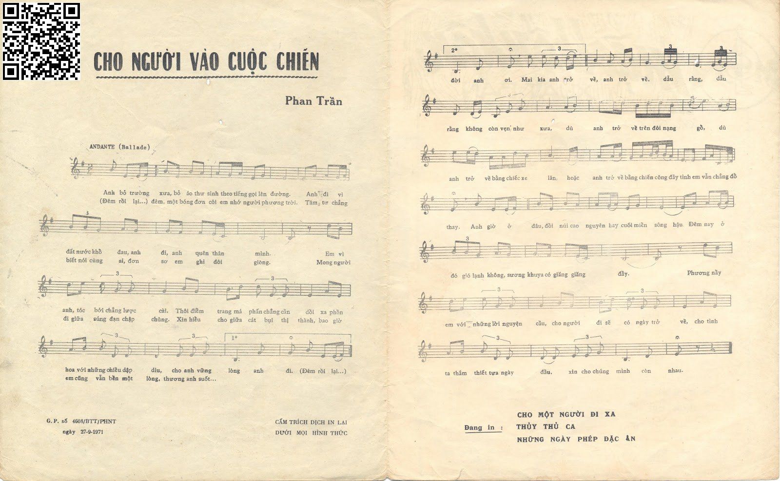 Page 2 of Sheet music PDF Cho người vào cuộc chiến - Mặc Thế Nhân