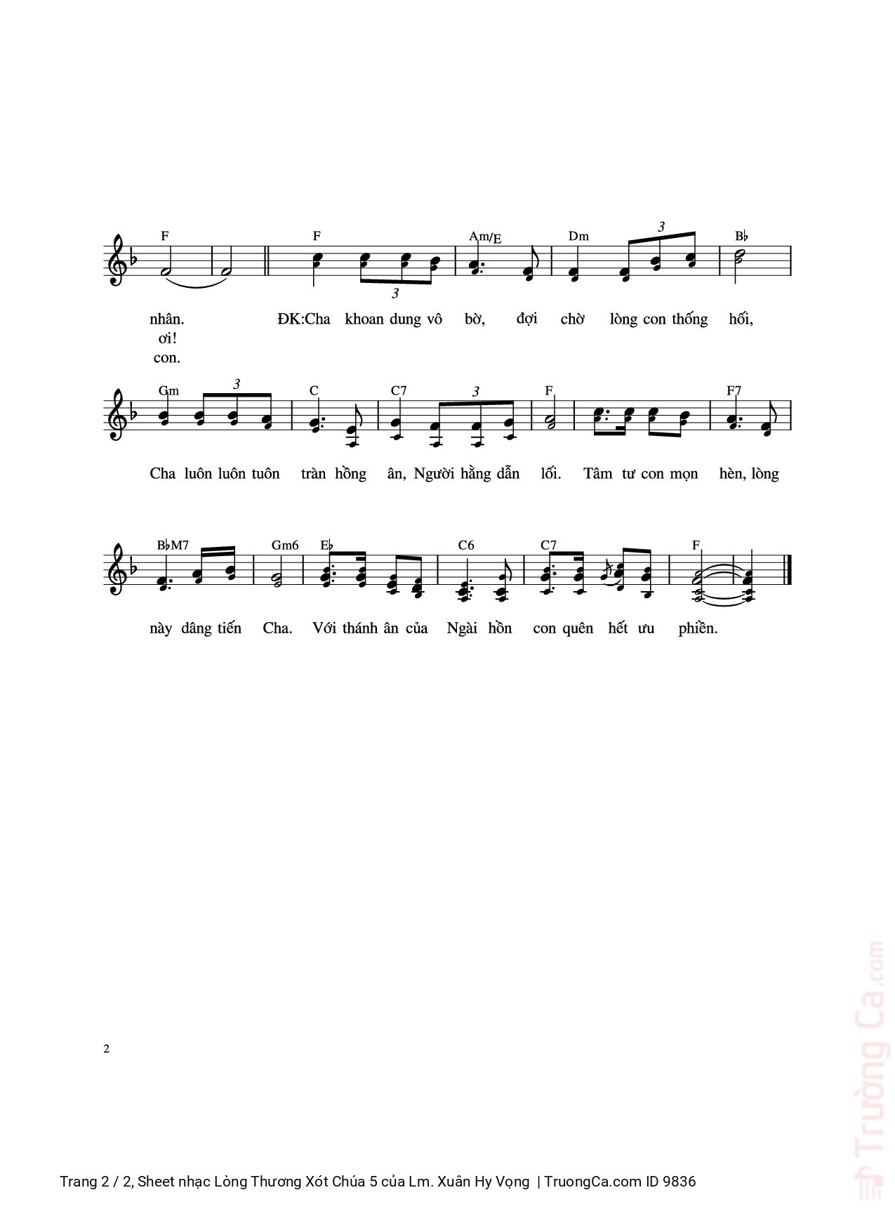 Page 2 of Sheet music PDF Lòng Thương Xót Chúa 5 - Lm. Xuân Hy Vọng