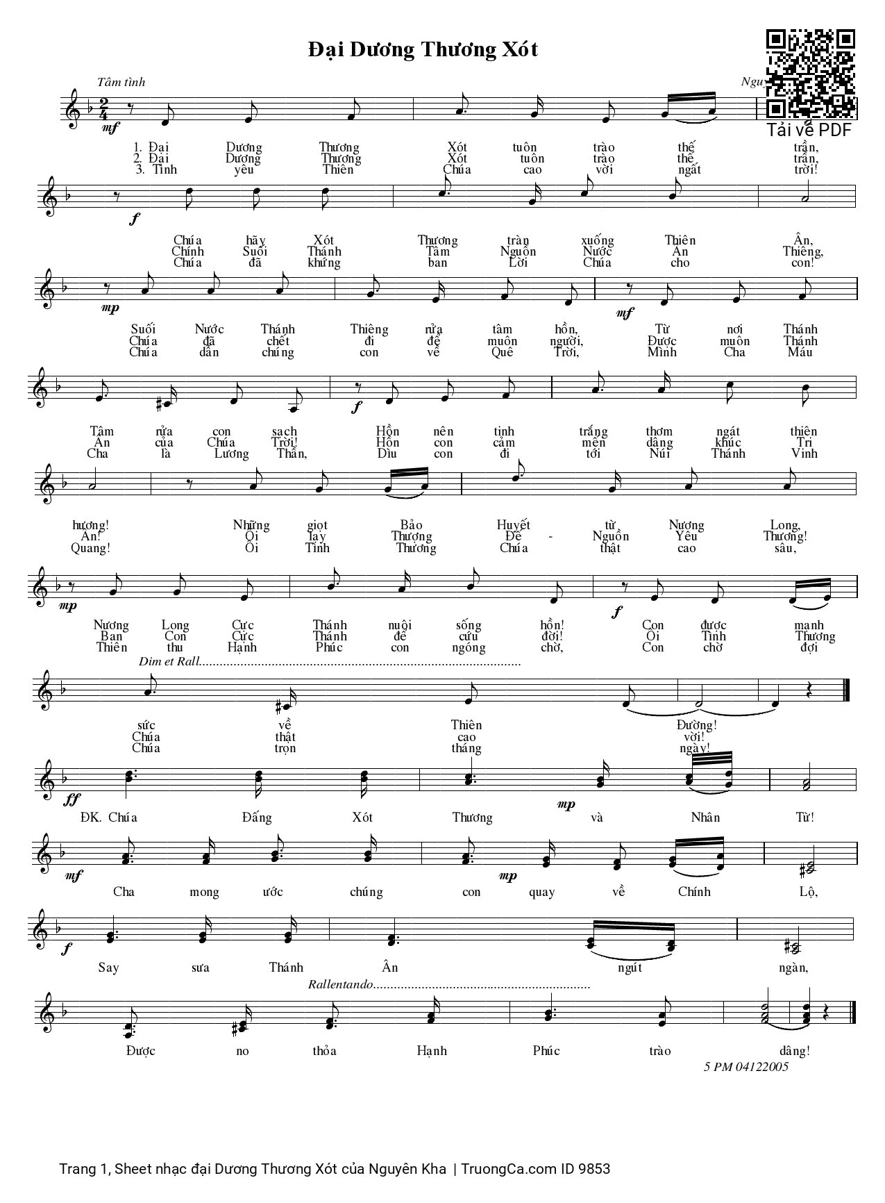 Page 1 of Sheet music PDF đại Dương Thương Xót - Nguyên Kha