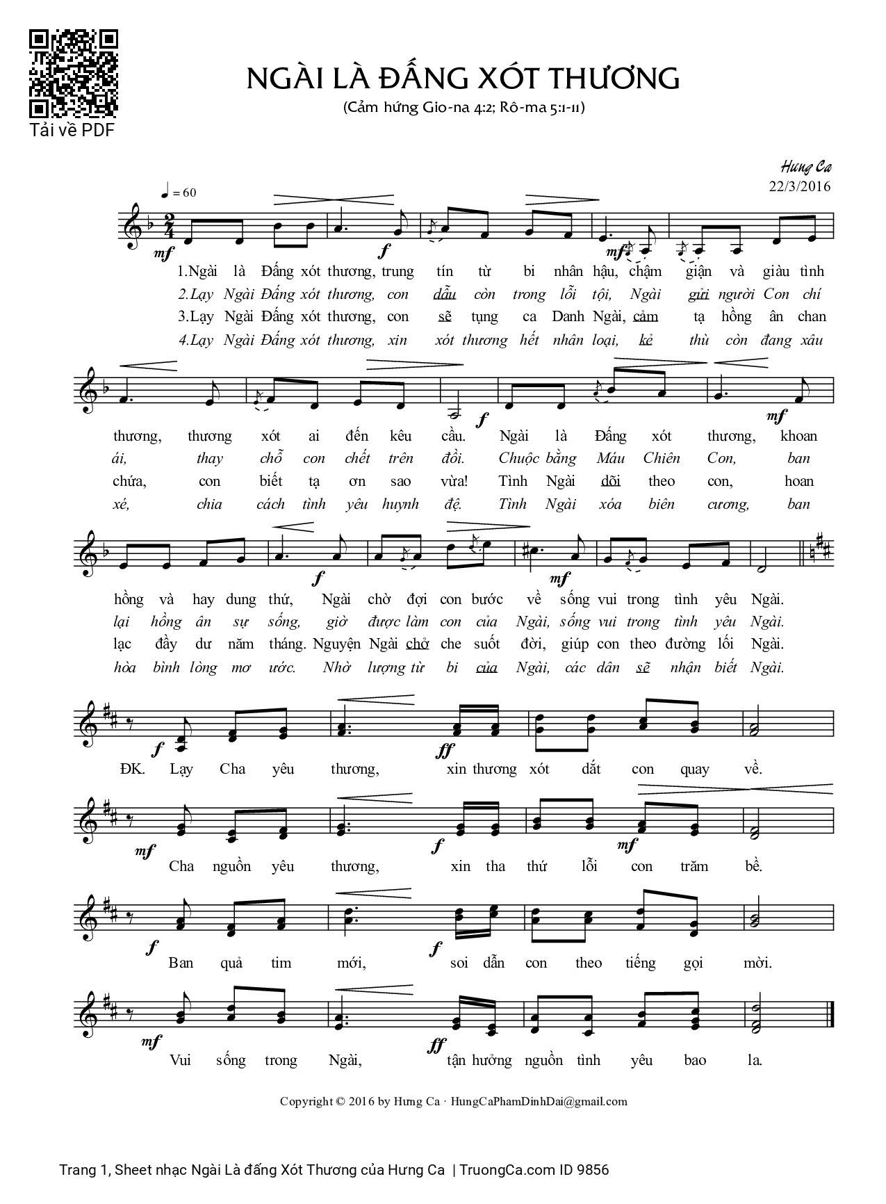 Page 1 of Sheet music PDF Ngài Là đấng Xót Thương - Hưng Ca