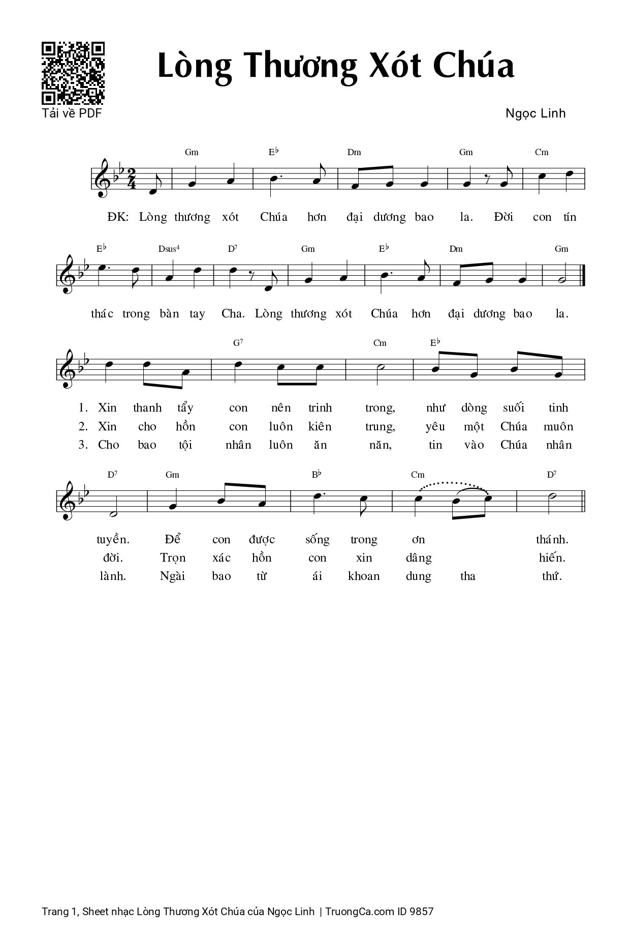 Page 1 of Sheet music PDF Lòng Thương Xót Chúa - Ngọc Linh