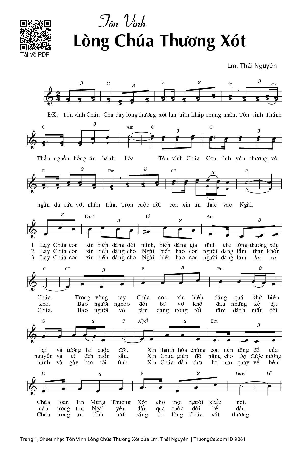 Sheet PDF of Tôn Vinh Lòng Chúa Thương Xót