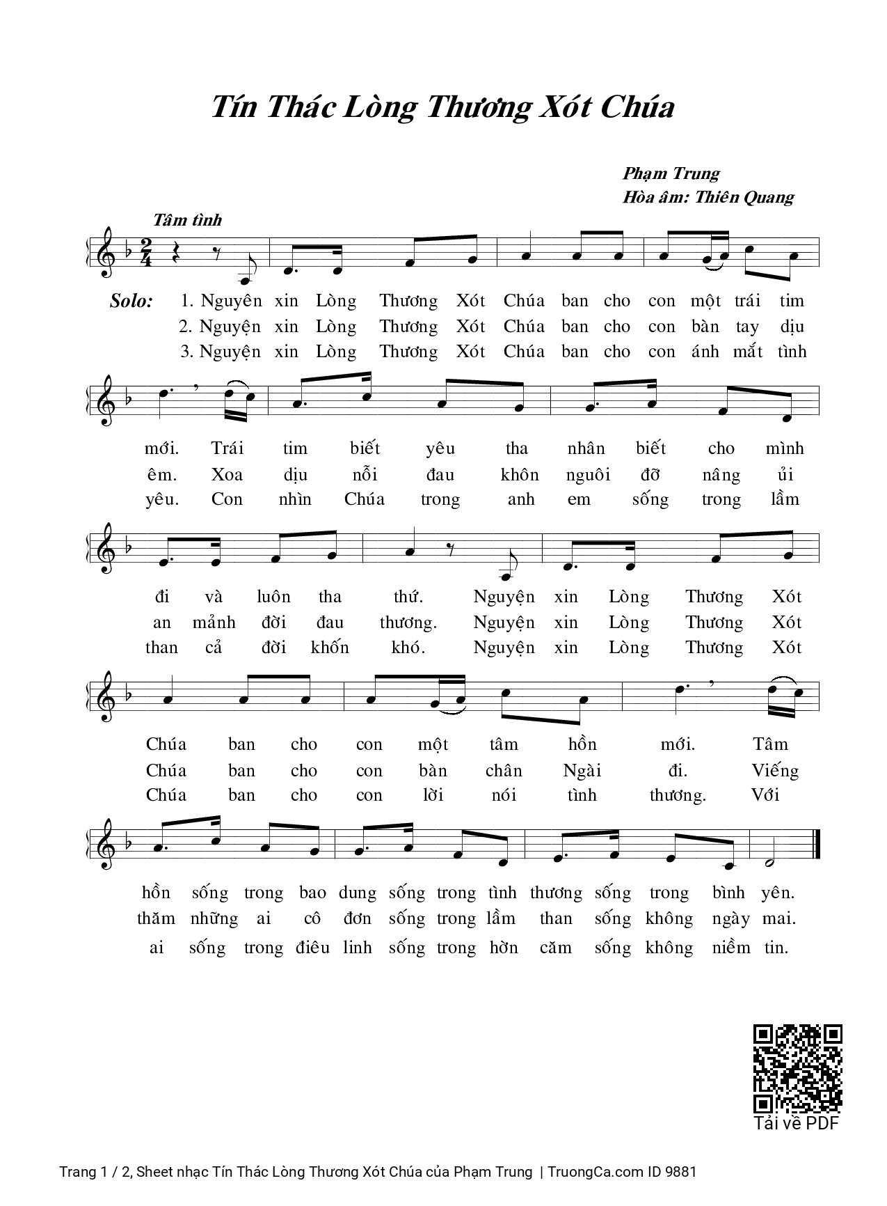 Sheet PDF of Tín Thác Lòng Thương Xót Chúa