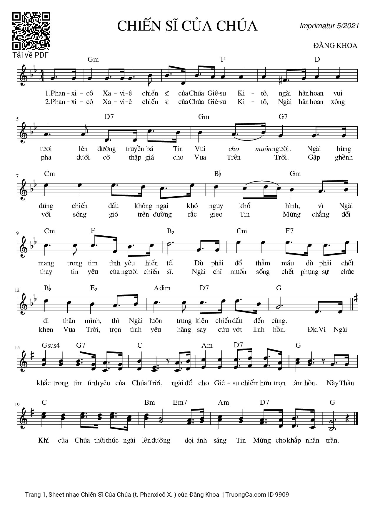 Sheet PDF of Chiến Sĩ Của Chúa (t. Phanxicô X. )