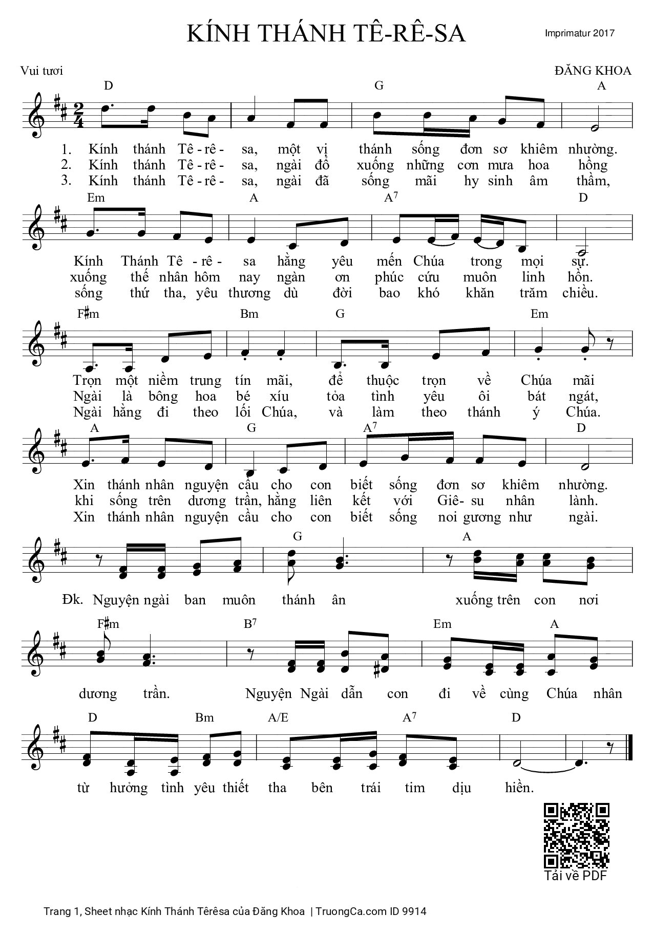 Sheet PDF of Kính Thánh Têrêsa