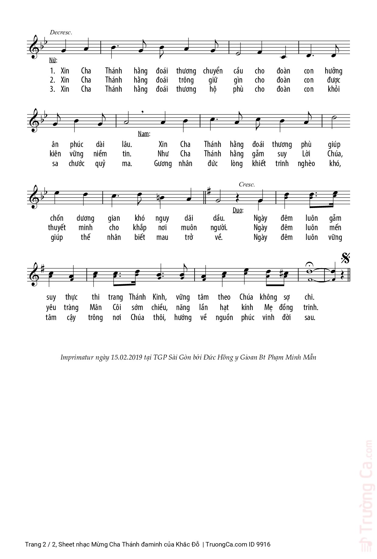 Page 2 of Sheet music PDF Mừng Cha Thánh đaminh - Khắc Đỗ