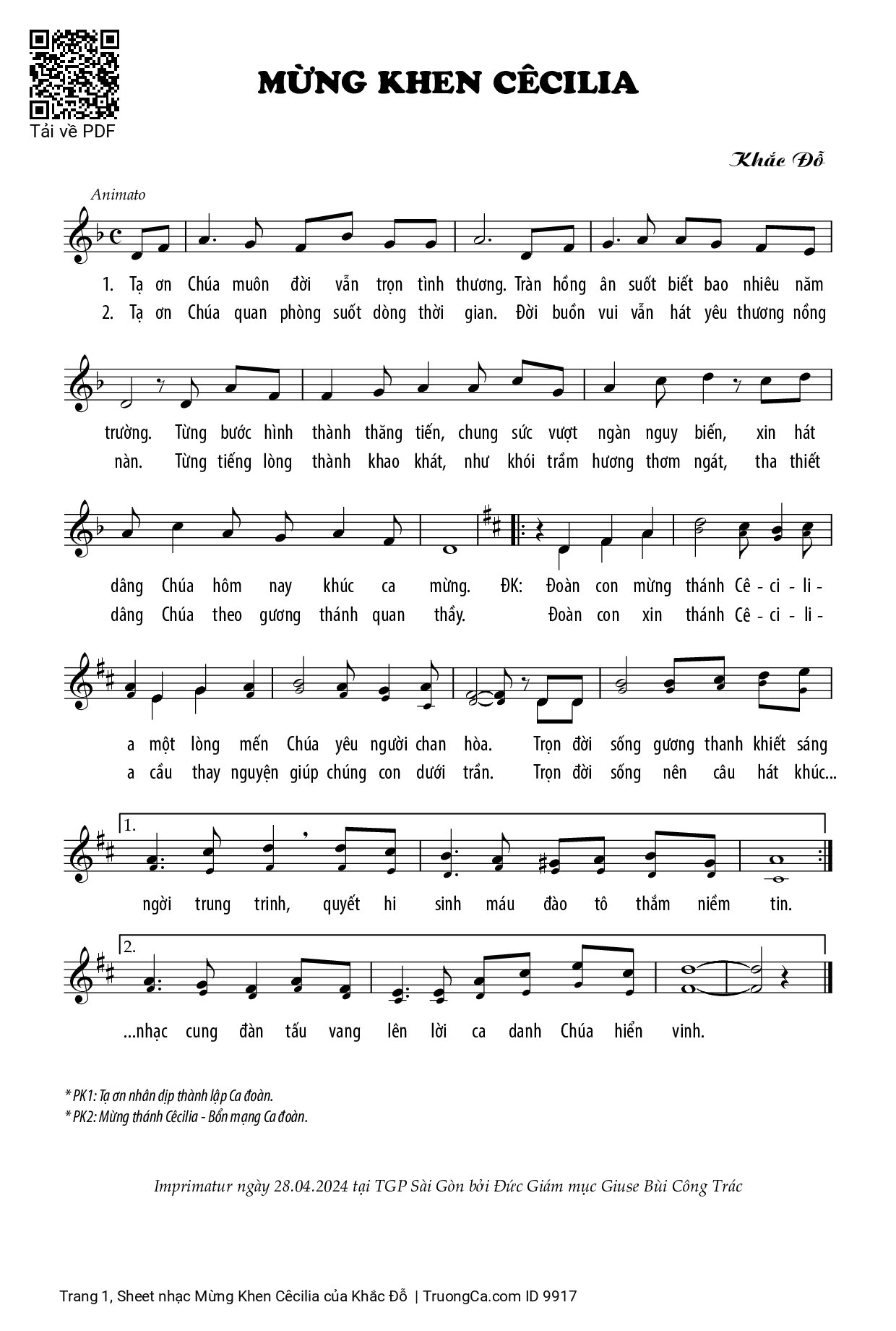 Sheet PDF of Mừng Khen Cêcilia