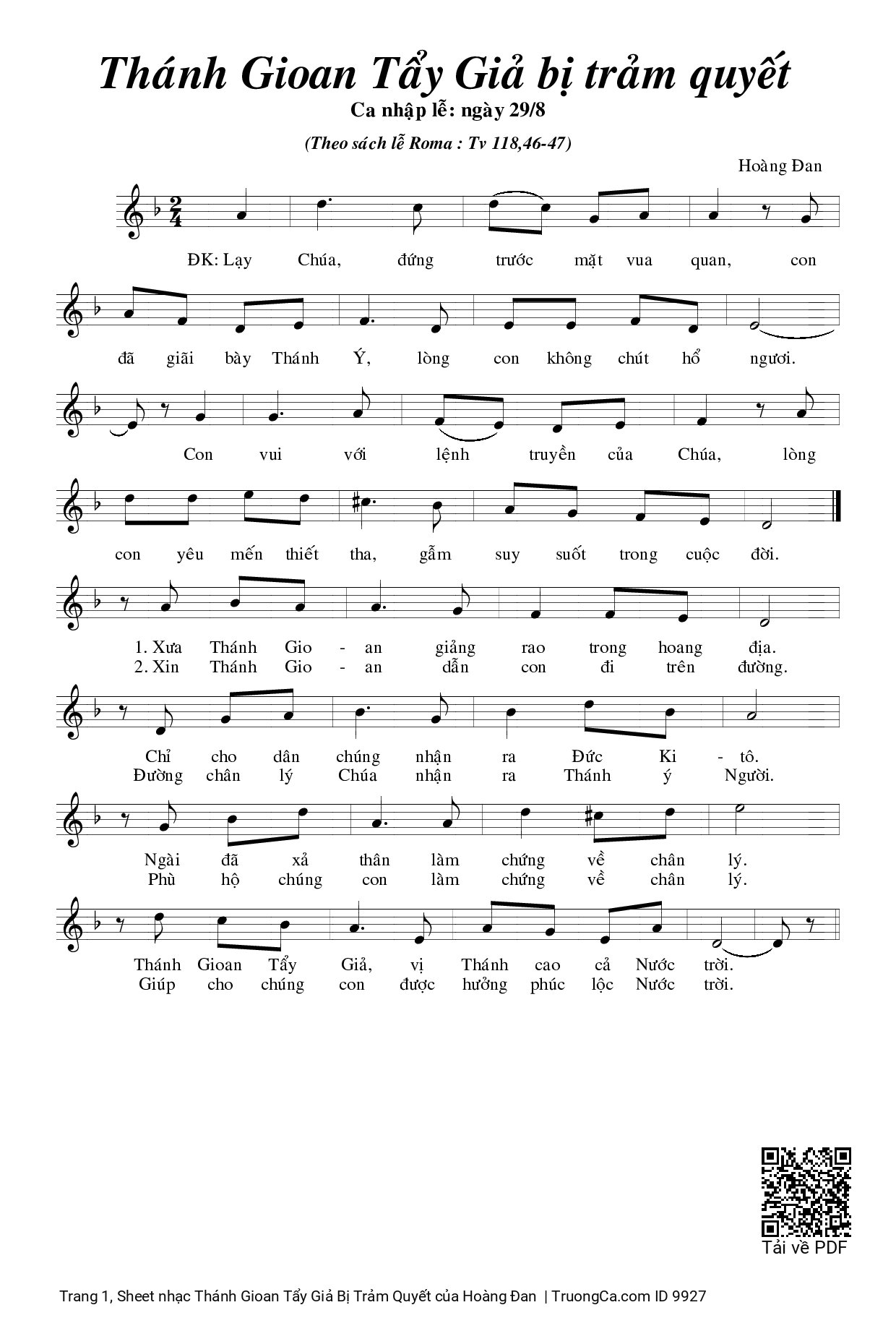 Sheet PDF of Thánh Gioan Tẩy Giả Bị Trảm Quyết