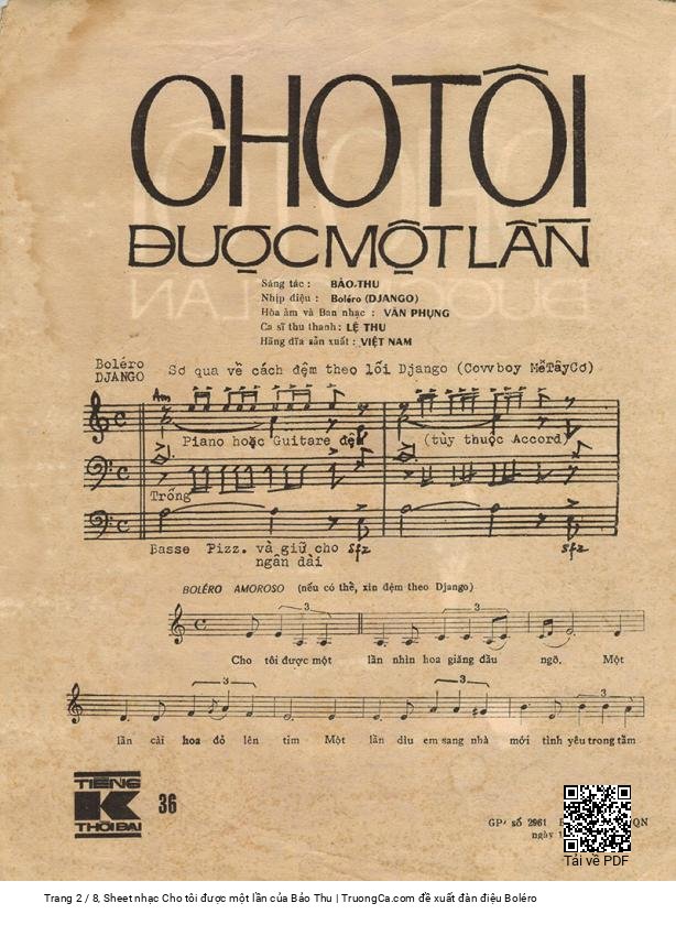 Page 2 of Sheet music PDF Cho tôi được một lần - Bảo Thu