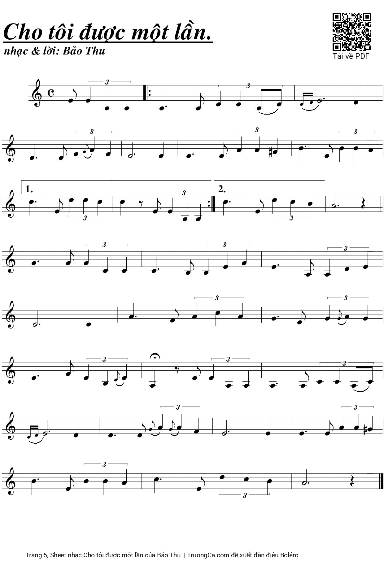 Page 5 of Sheet music PDF Cho tôi được một lần - Bảo Thu