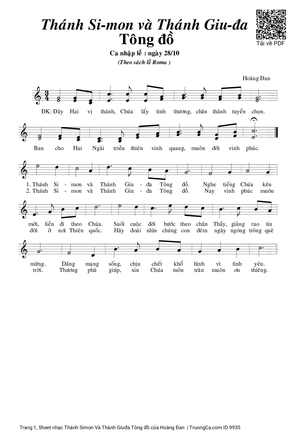 Sheet PDF of Thánh Simon Và Thánh Giuđa Tông đồ