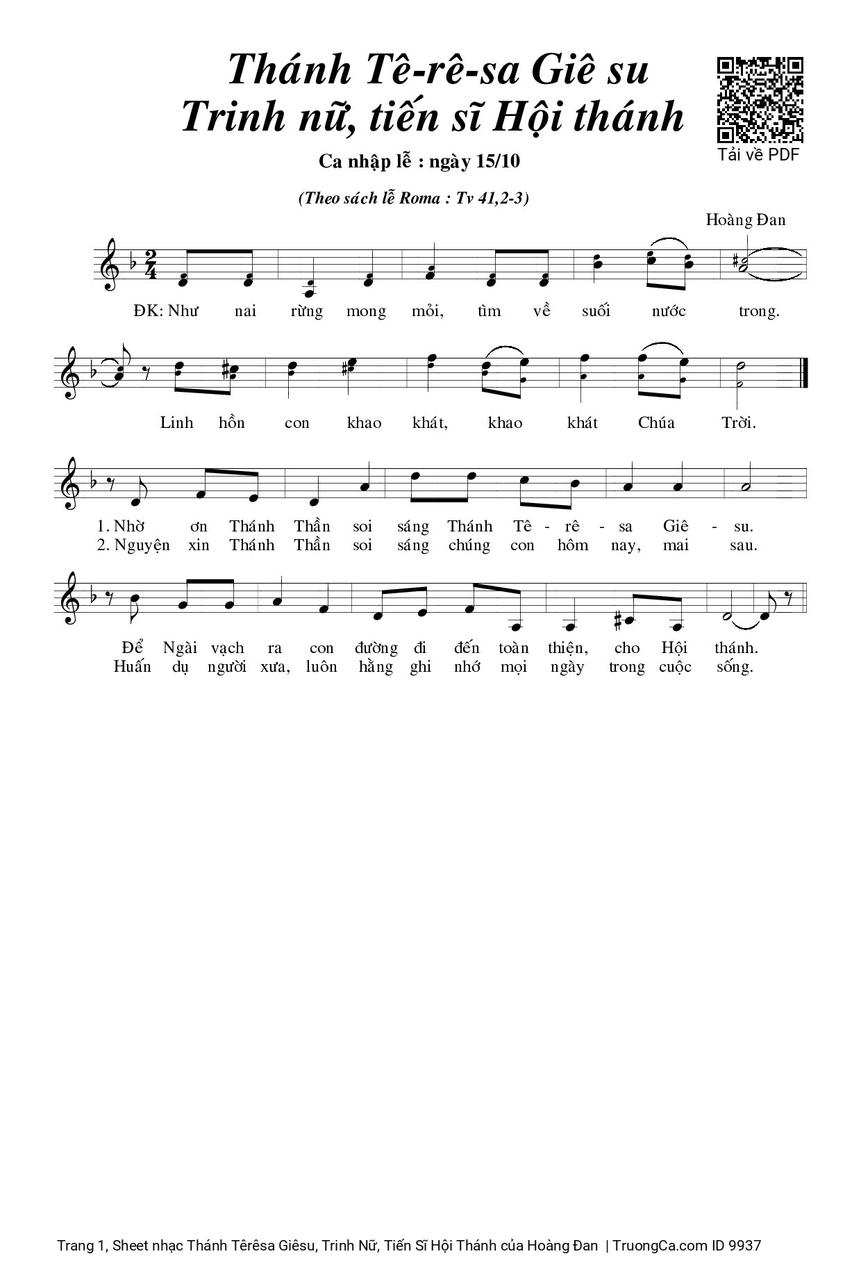 Sheet PDF of Thánh Têrêsa Giêsu, Trinh Nữ, Tiến Sĩ Hội Thánh