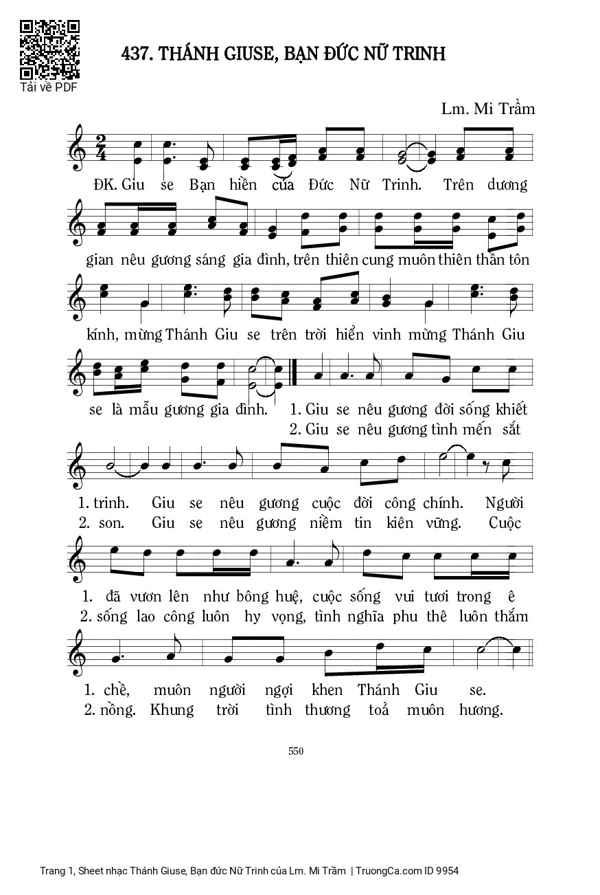 Sheet PDF of Thánh Giuse, Bạn đức Nữ Trinh