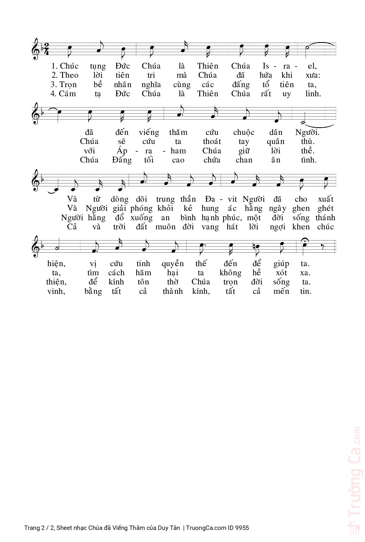 Page 2 of Sheet music PDF Chúa đã Viếng Thăm - Duy Tân