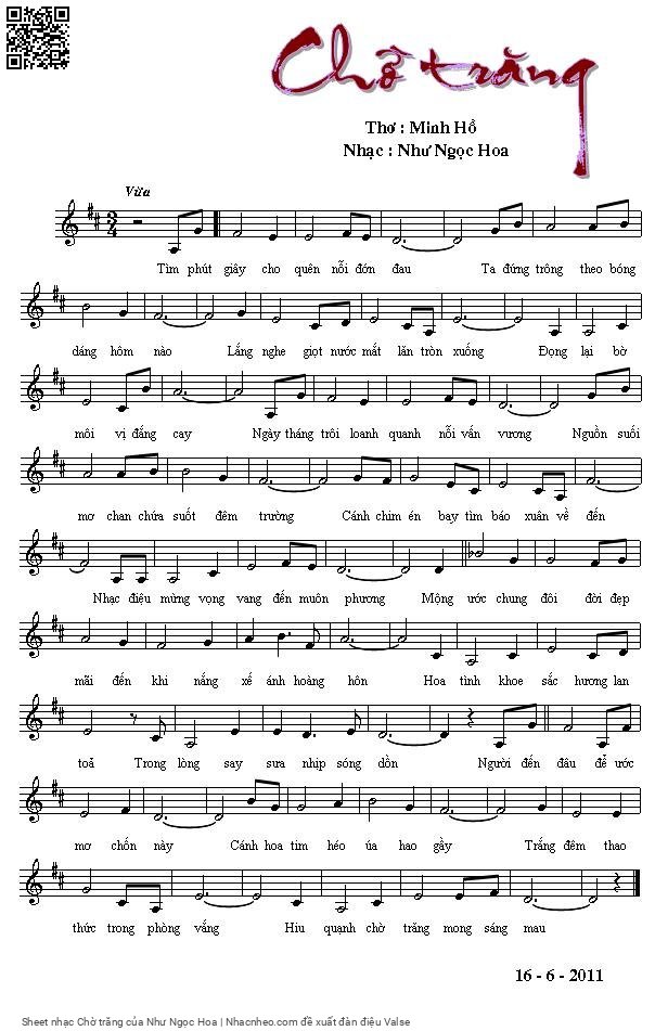 Page 1 of Sheet music PDF Chờ trăng - Như Ngọc Hoa