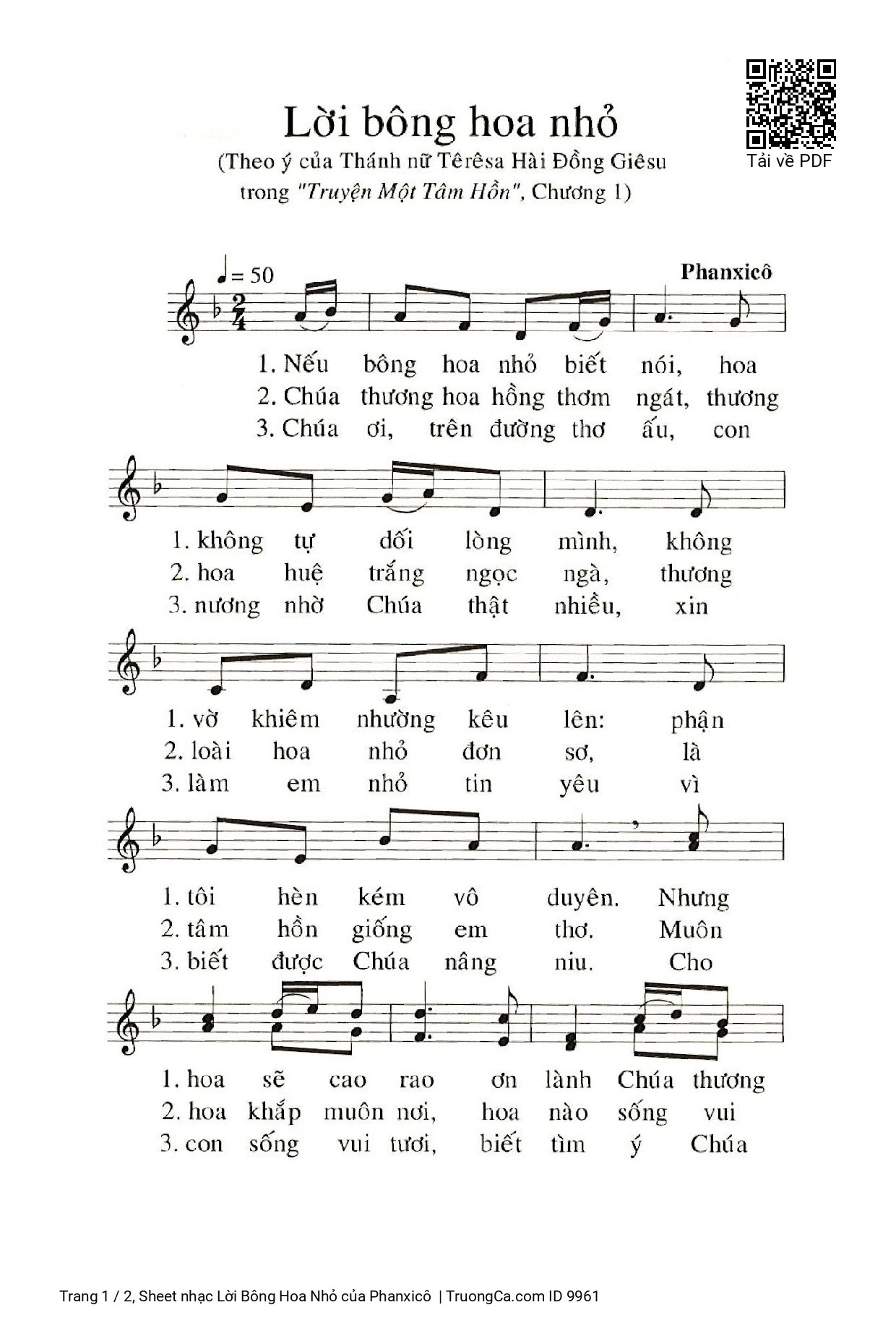 Sheet PDF of Lời Bông Hoa Nhỏ