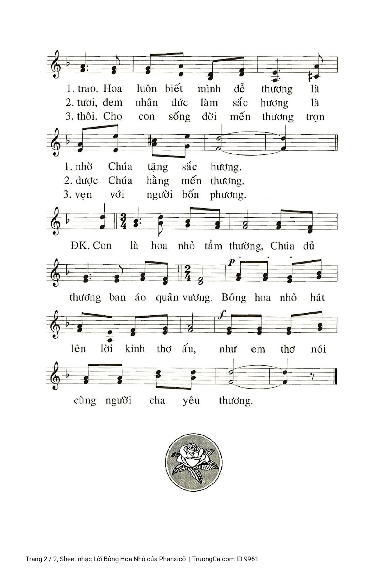 Page 2 of Sheet music PDF Lời Bông Hoa Nhỏ - Phanxicô