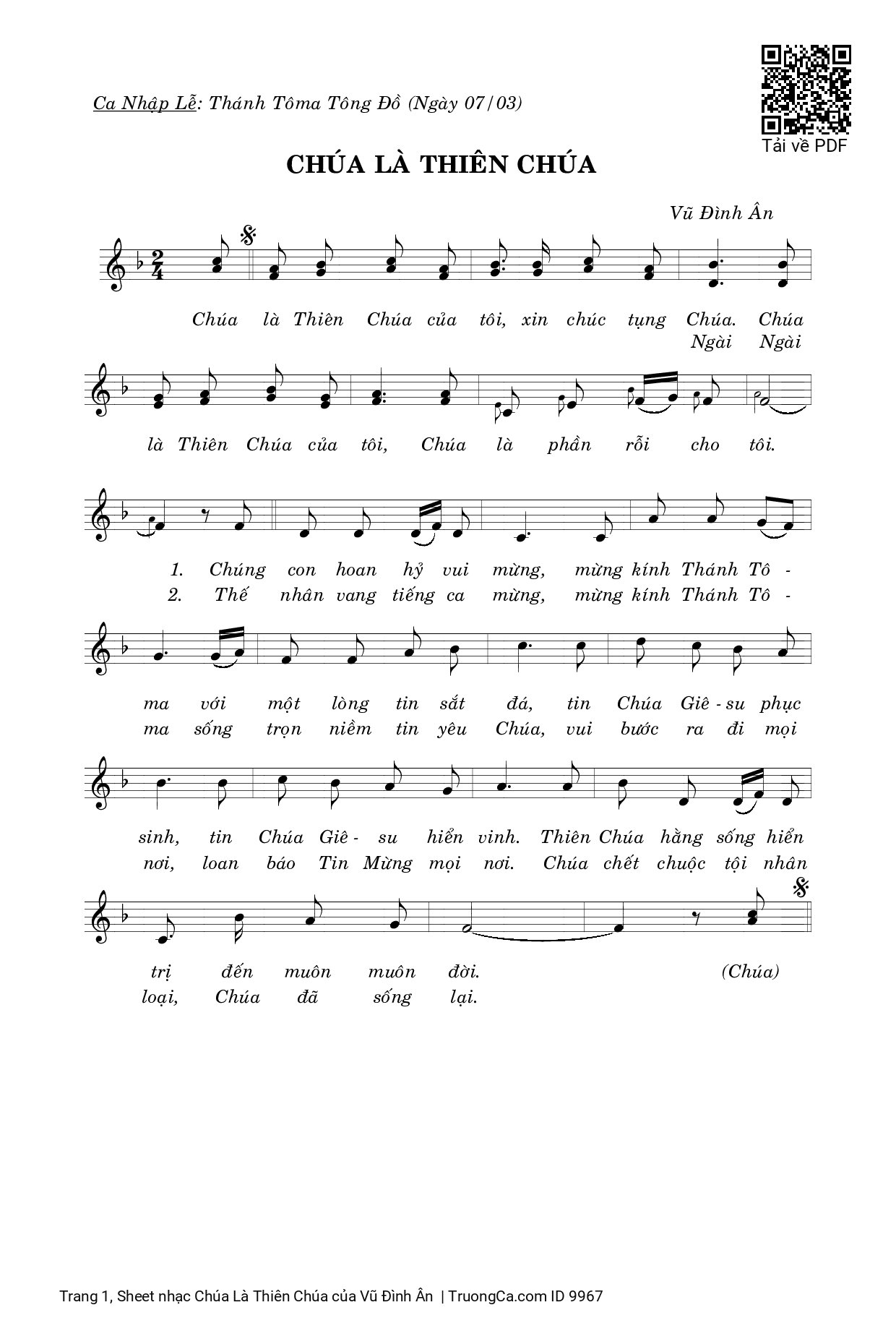 Page 1 of Sheet music PDF Chúa Là Thiên Chúa - Vũ Đình Ân