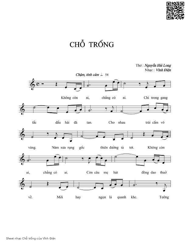 Page 1 of Sheet music PDF Chỗ trống - Vĩnh Điện