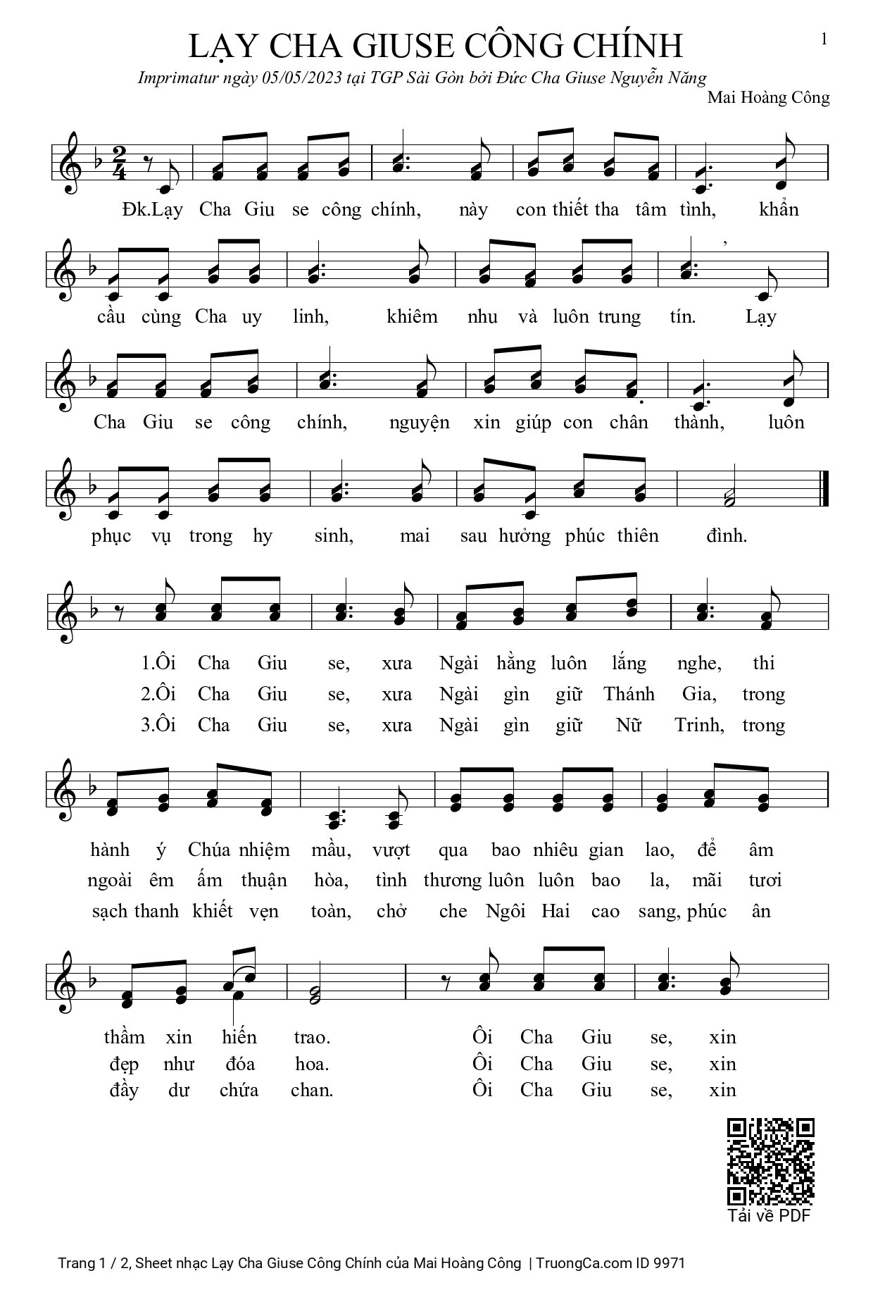 Sheet PDF of Lạy Cha Giuse Công Chính