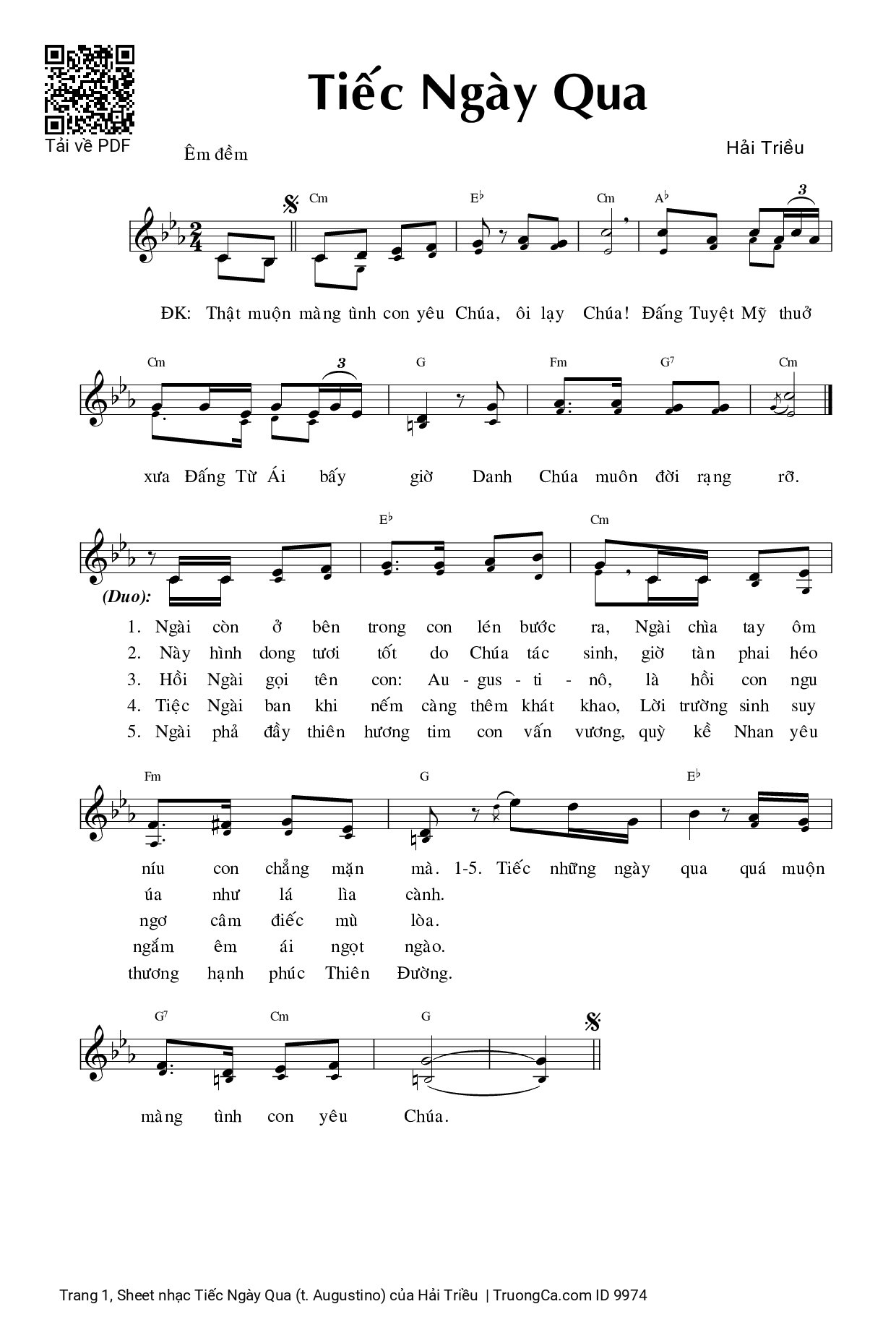 Page 1 of Sheet music PDF Tiếc Ngày Qua (t. Augustino) - Hải Triều