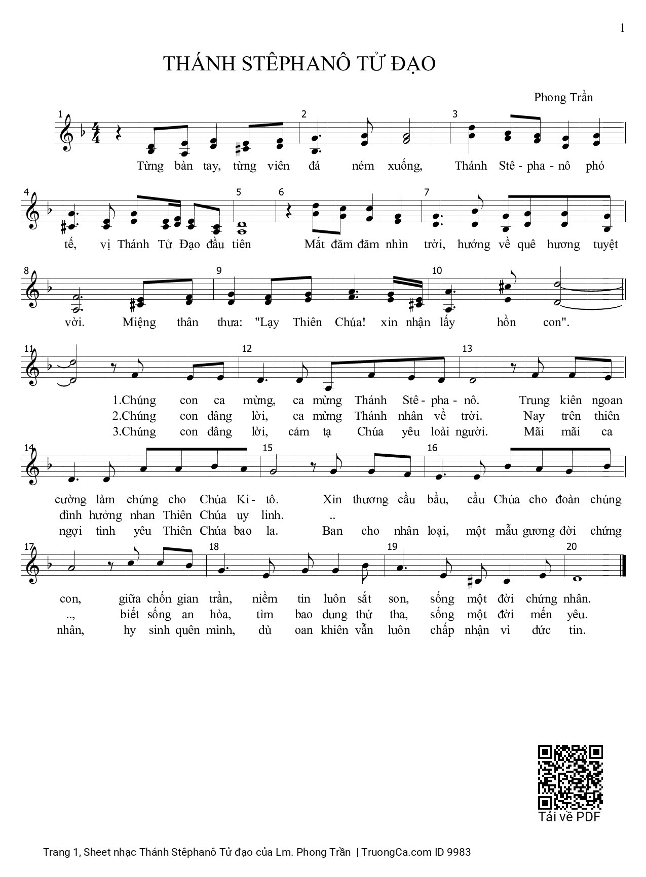 Sheet PDF of Thánh Stêphanô Tử đạo