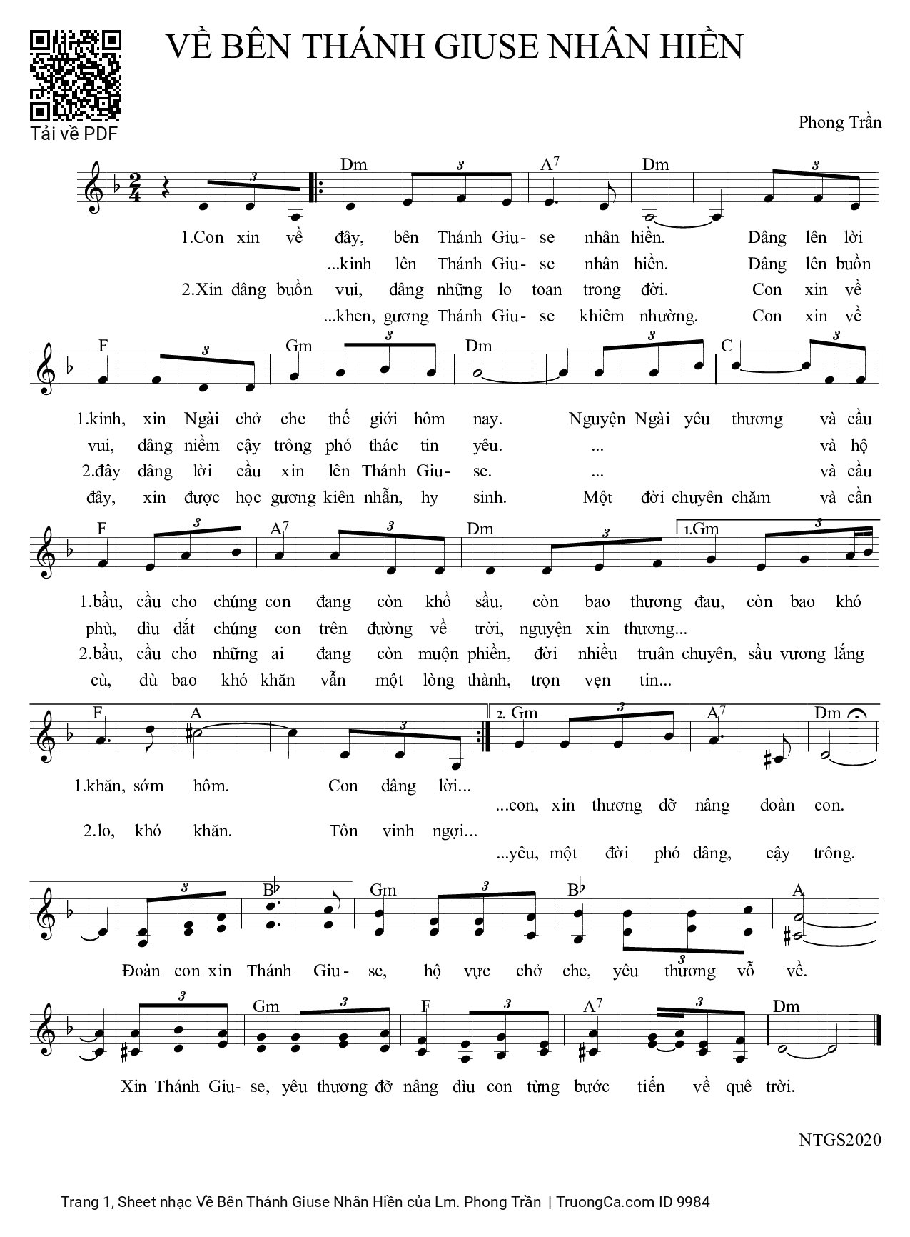 Sheet PDF of Về Bên Thánh Giuse Nhân Hiền