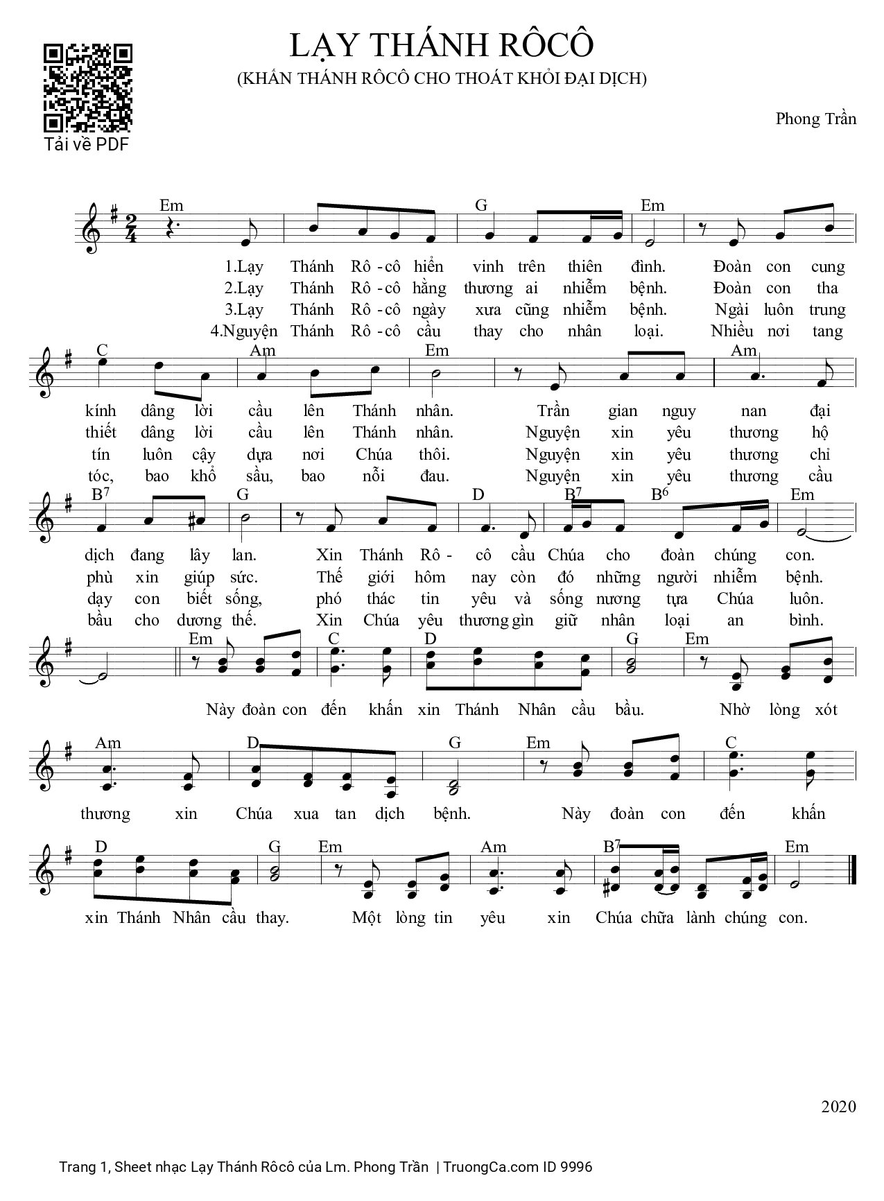 Page 1 of Sheet music PDF Lạy Thánh Rôcô - Lm. Phong Trần