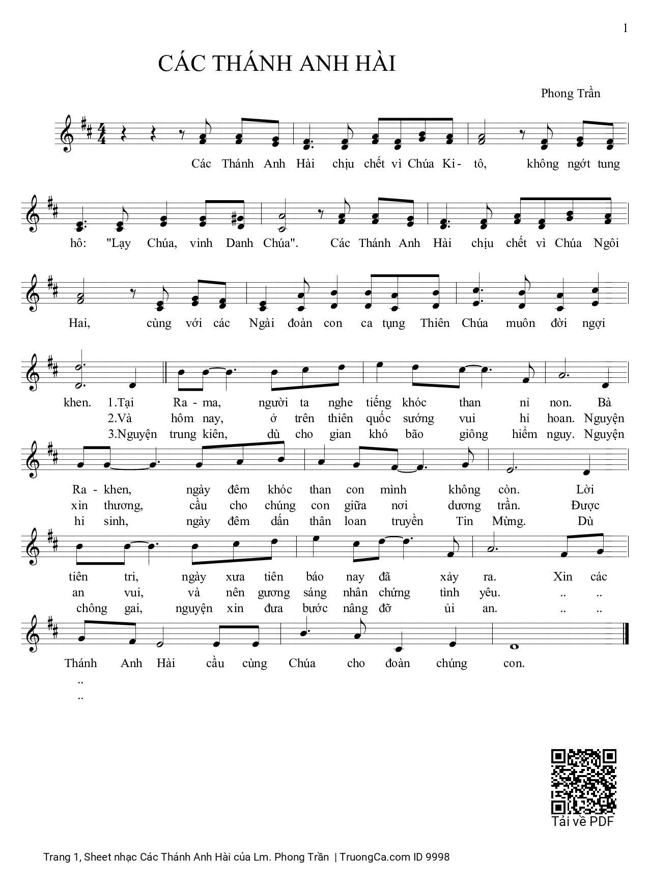 Sheet PDF of Các Thánh Anh Hài