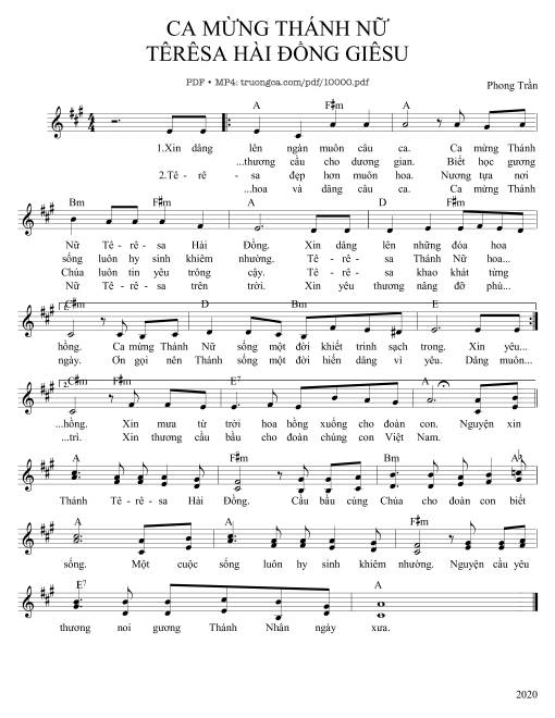 Sheet PDF of Ca Mừng Thánh Têrêsa Hài đồng Giêsu