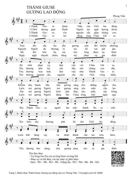 Sheet PDF of Thánh Giuse, Gương Lao động