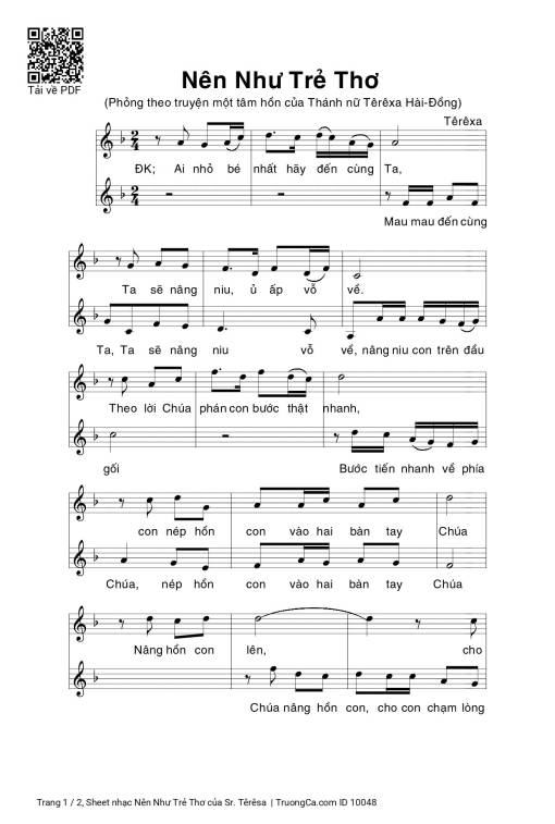 Sheet PDF of Nên Như Trẻ Thơ