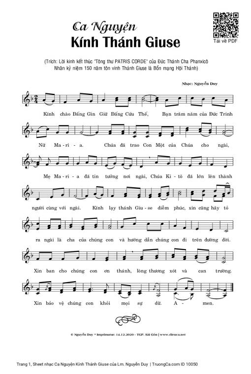 Sheet PDF of Ca Nguyện Kính Thánh Giuse