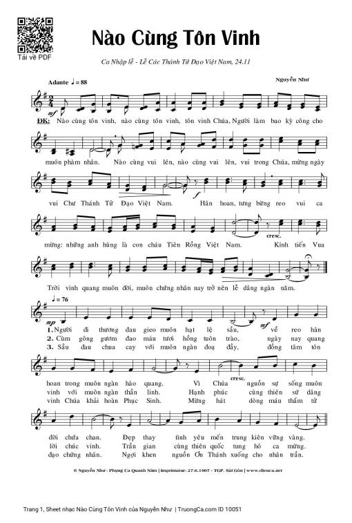 Sheet PDF of Nào Cùng Tôn Vinh