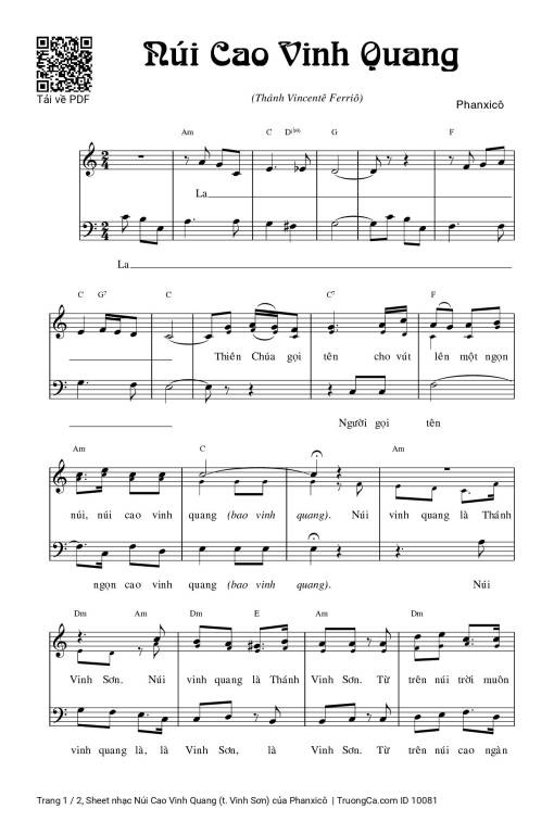 Sheet PDF of Núi Cao Vinh Quang (t. Vinh Sơn)