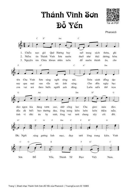 Sheet PDF of Thánh Vinh Sơn đỗ Yến