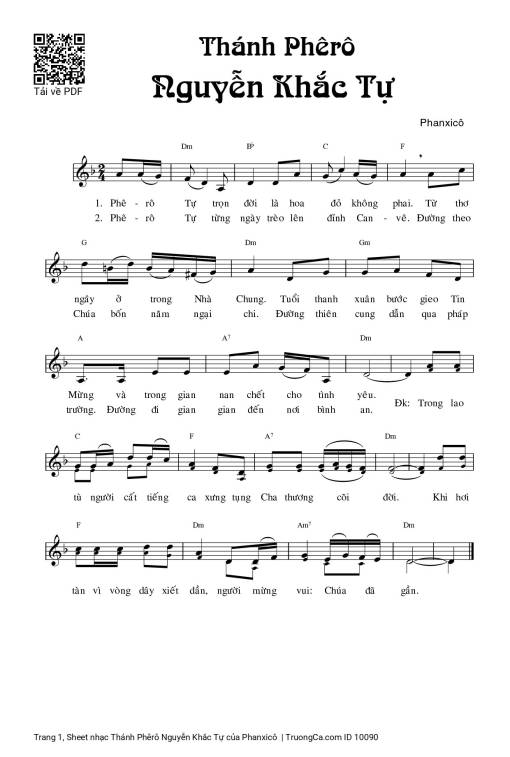 Sheet PDF of Thánh Phêrô Nguyễn Khắc Tự