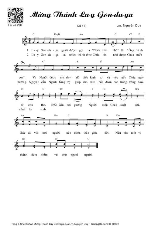 Sheet PDF of Mừng Thánh Luy Gonzaga