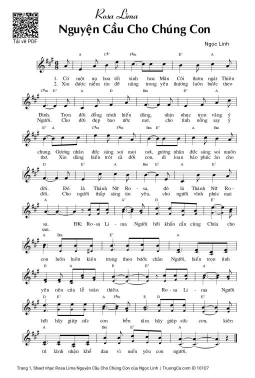 Sheet PDF of Rosa Lima Nguyện Cầu Cho Chúng Con