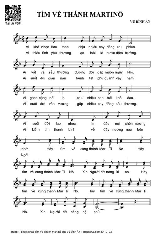 Sheet PDF of Tìm Về Thánh Martinô
