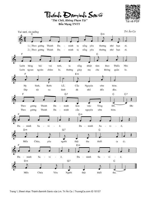 Sheet PDF of Thánh đaminh Savio