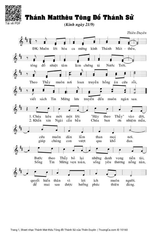 Sheet PDF of Thánh Mat-thêu Tông đồ Thánh Sử