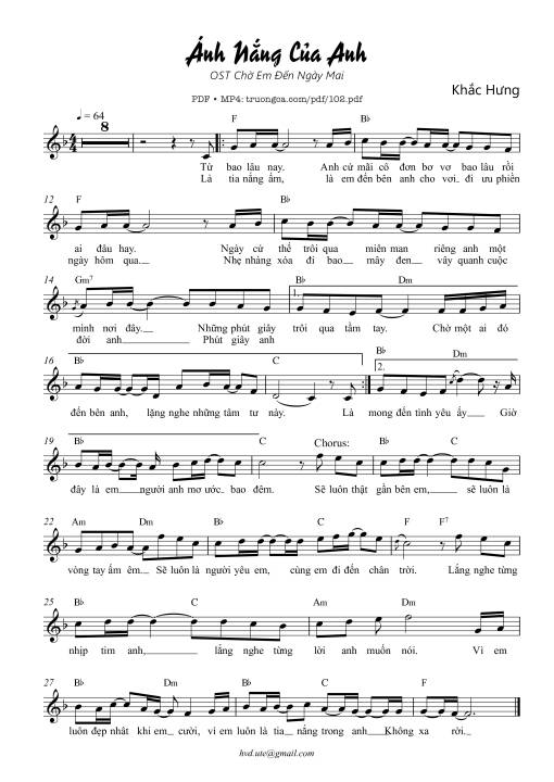 Sheet PDF of Ánh nắng của anh
