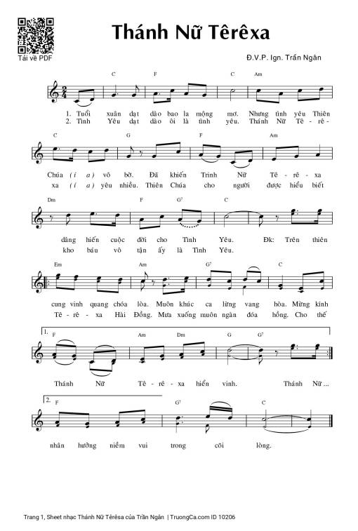 Sheet PDF of Thánh Nữ Têrêsa