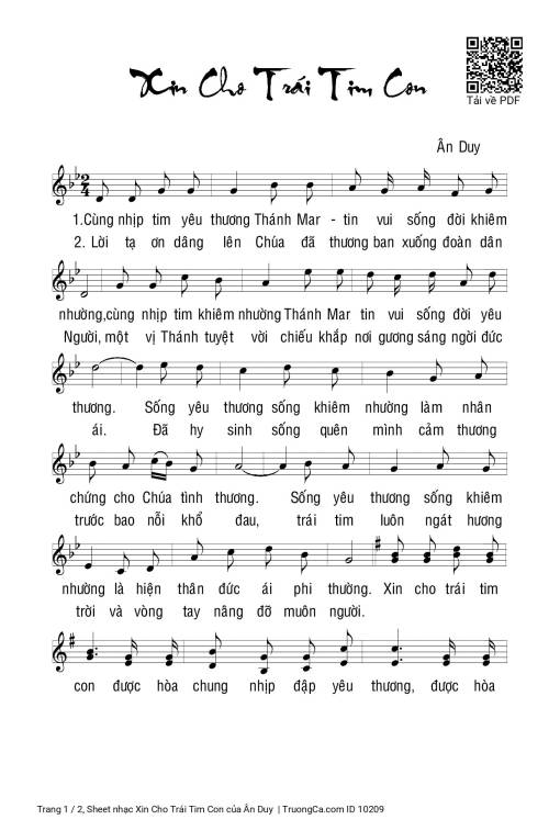 Sheet PDF of Xin Cho Trái Tim Con