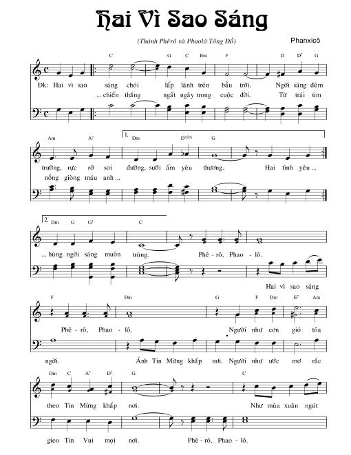 Sheet PDF of Hai Vì Sao Sáng