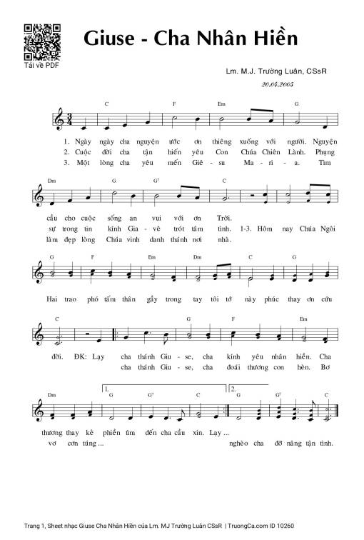 Sheet PDF of Giuse Cha Nhân Hiền