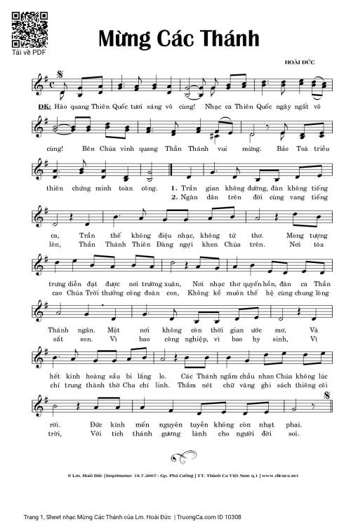 Sheet PDF of Mừng Các Thánh