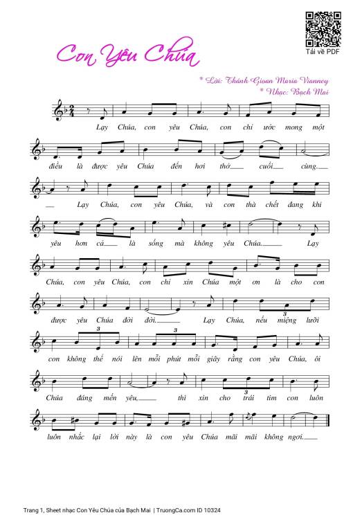 Sheet PDF of Con Yêu Chúa - Bạch Mai